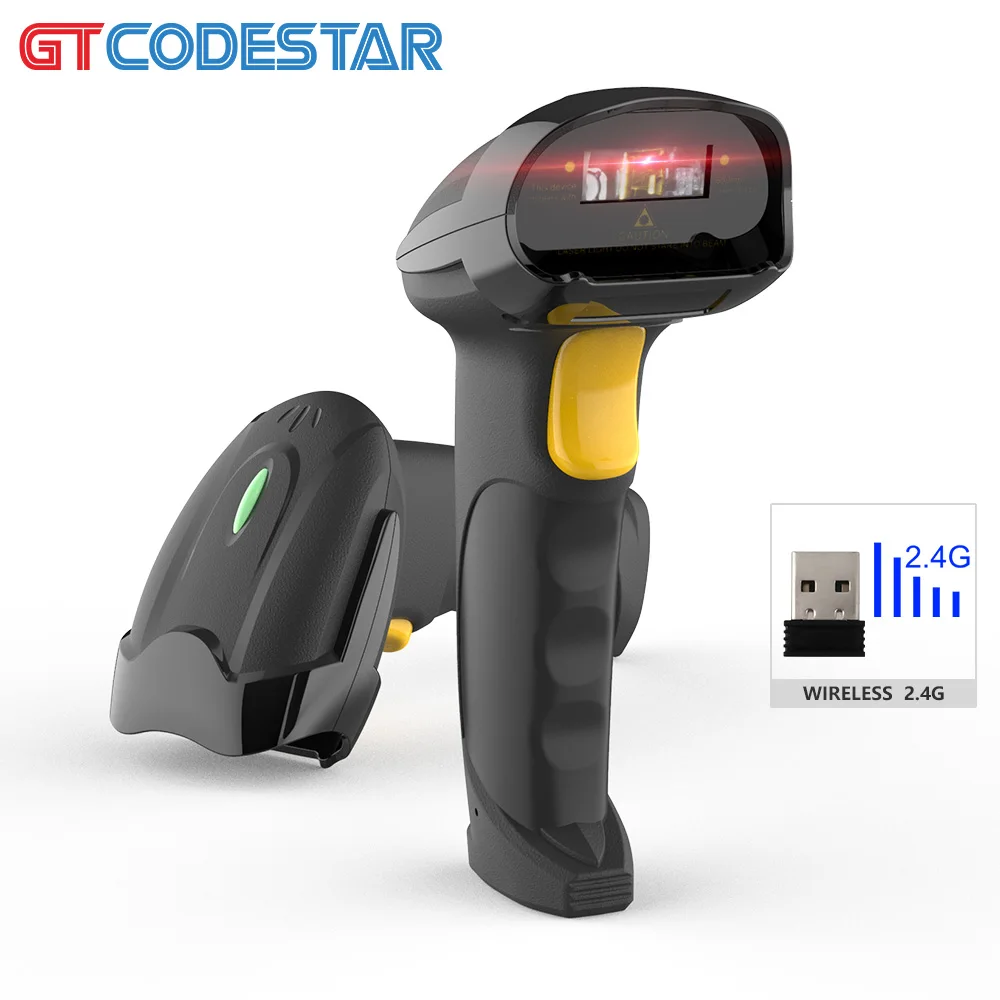 

GTCODESTAR Supermarket Wireless Barcode Reader 1D Laser Scanning Gun USB Handheld Barcode Scanner for Warehouse Bar Code Scan