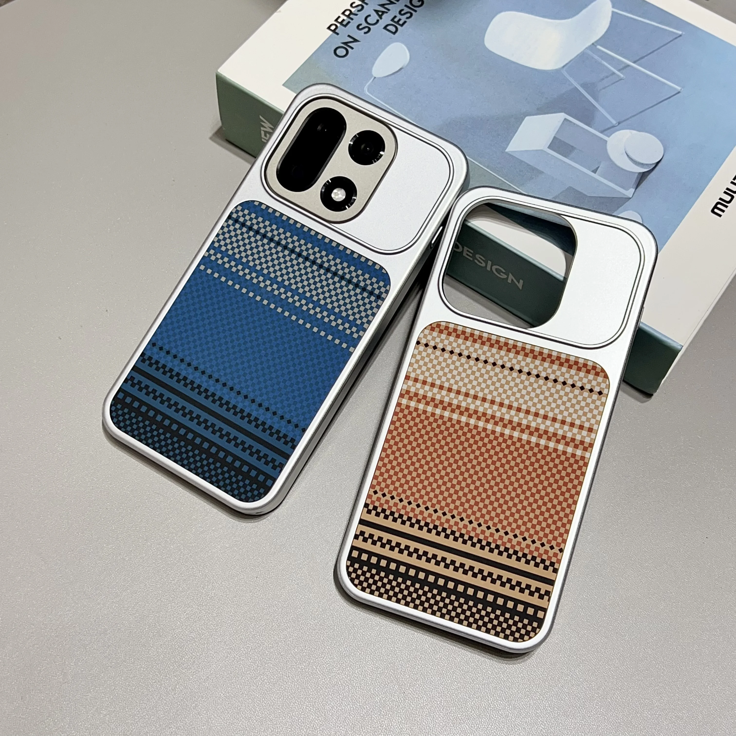 

For Oneplus 15 Case Magnetic Plated Kevlar Leather Texture Pattern Camera Protection Shockproof Bumper Hard Back Cover