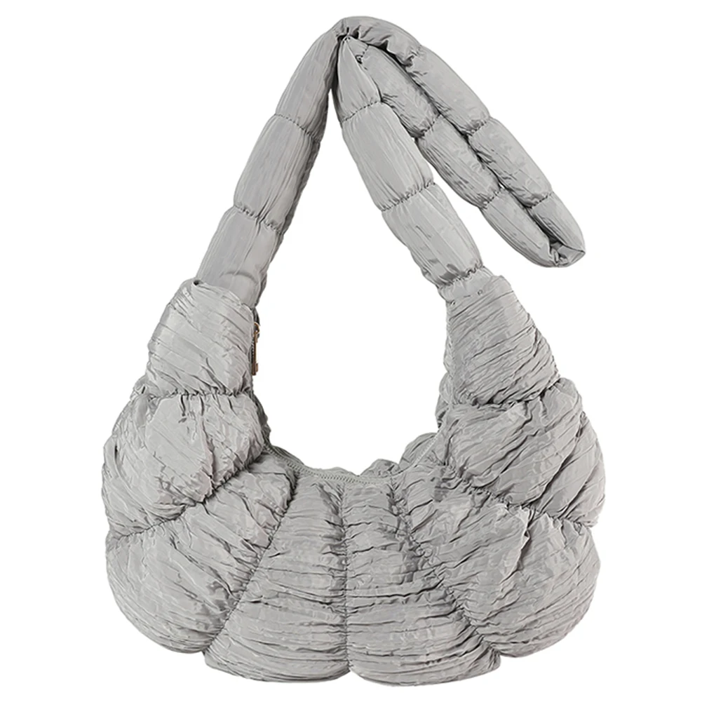 

Women Pleated Underarm Bag Stylish Crossbody Bag Large Capacity Casual Satchel Bag Solid Color Cotton Quilted Dumpling Bag
