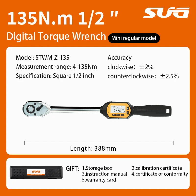 

Цифровой гаечный ключ с приводом 1/2 дюйма с динамометрическим диапазоном 4-135 Нм, применяется к высокоточных динамометрических ключам на велосипедах, высоких и т. д.