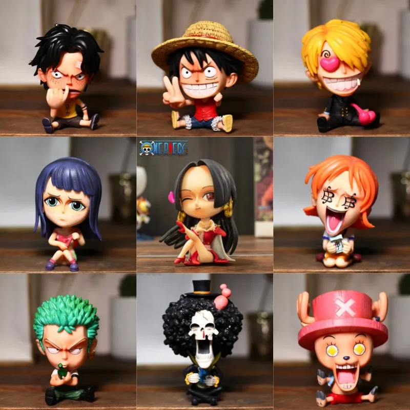 

PVC Cartoon Q version One Piece Luffy Sauron Joba Ace female emperor handpiece GK sitting figure Toy Anime Ornaments Model Doll