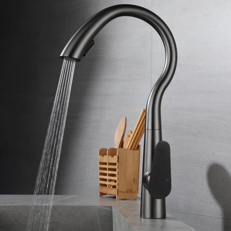 

Смеситель для кухни S-образный выдвижной, скрытый, матовый, для раковины, универсальный, для горячей и холодной воды