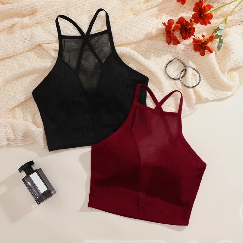 Sexy Mesh Camisole Crop Top Corset Seamless Backless Underwear Hot Fashion Women Casual Tank Top Bralette Adjustable Lingerie image 3