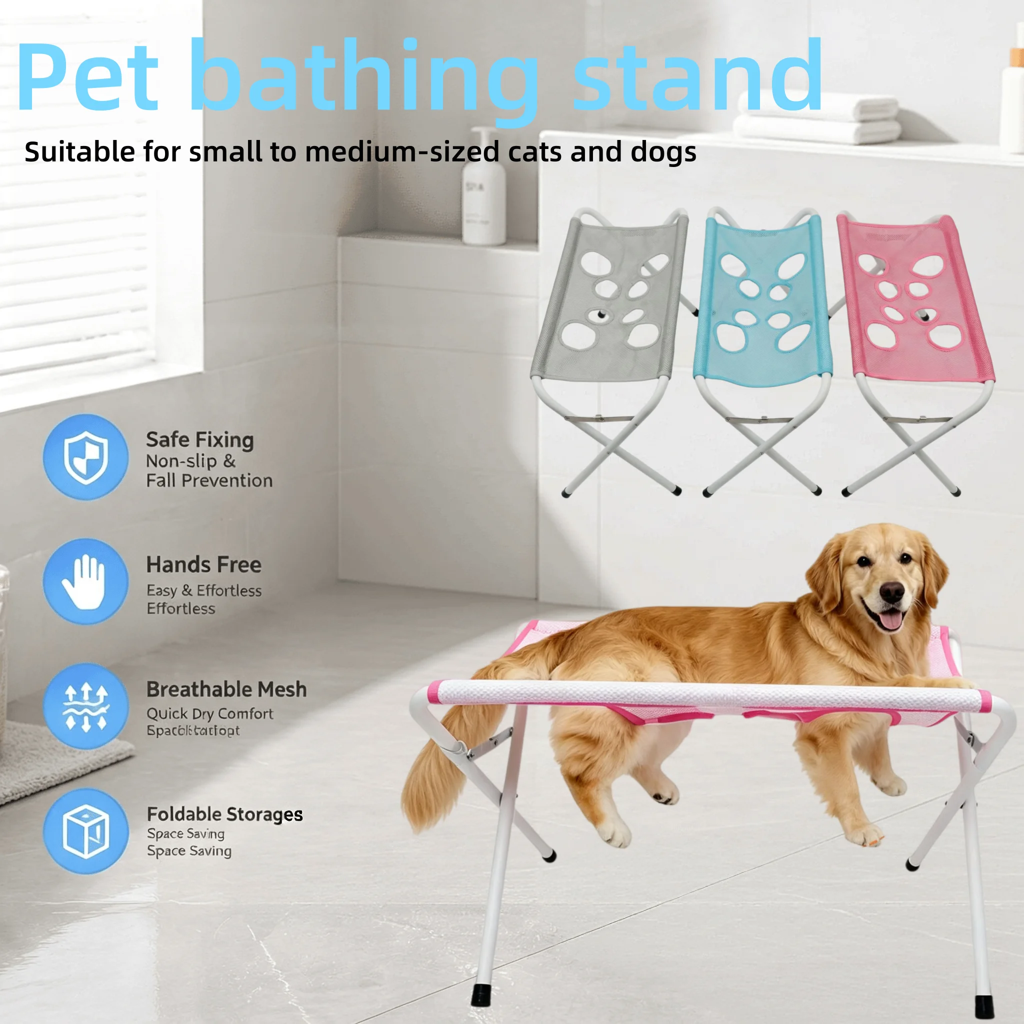 Foldable Pet Bathing Stand Breathable Mesh Pet Bath Helper Table Anti-Slip Pet Grooming Fixed Rack for Small Medium Dogs Cats