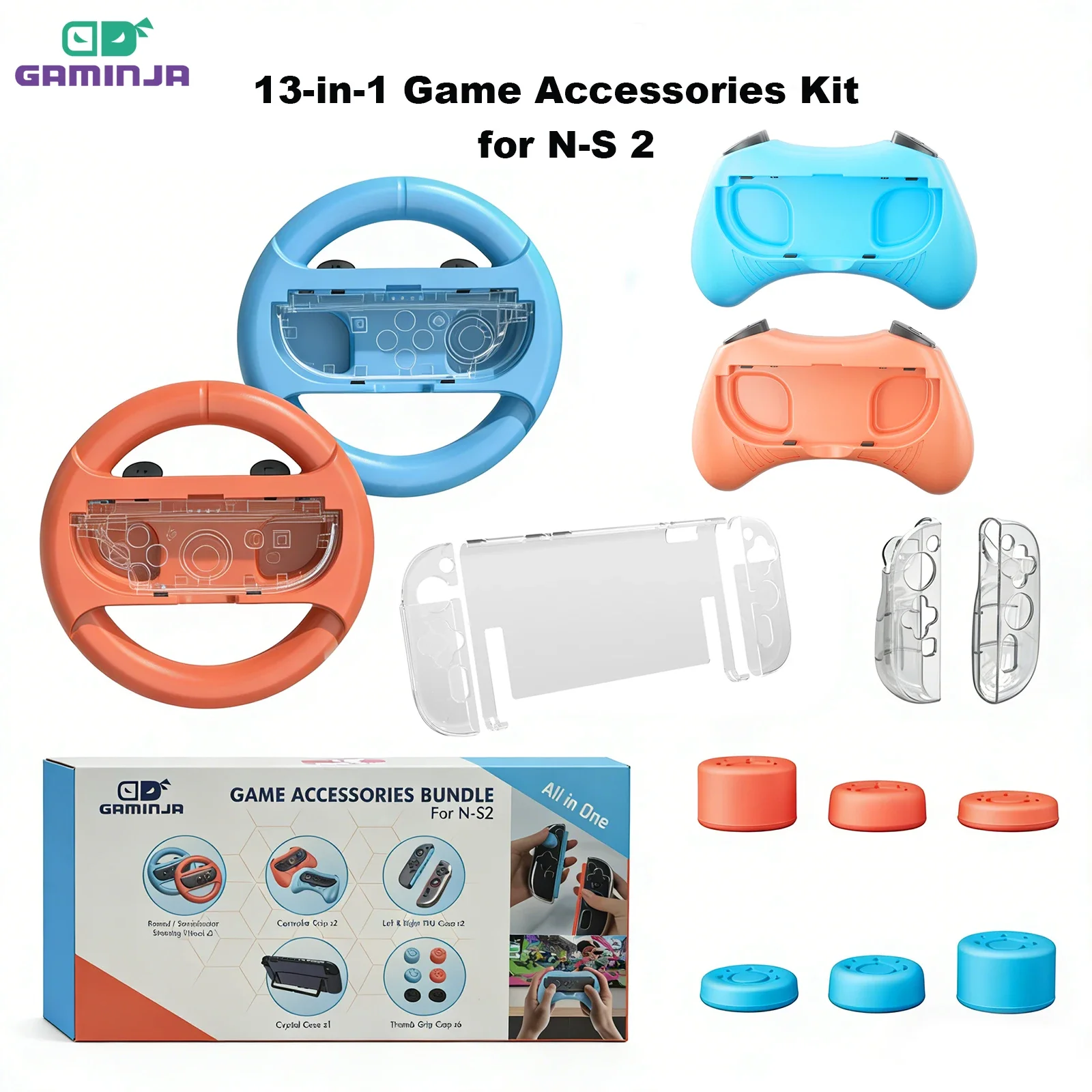 

Комплект игровых аксессуаров GAMINJA 13 в 1 для Switch2 Joy-Con, руль-контроллер, набор игровых спортивных аксессуаров
