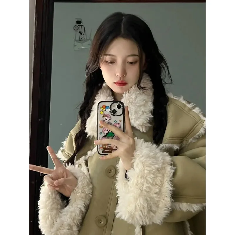 2024 Winter New Style Lamb Coat Women Mid-length Velvet Jackets Fur Integration Lamb Money Female Loose-fitting Overcoat N80