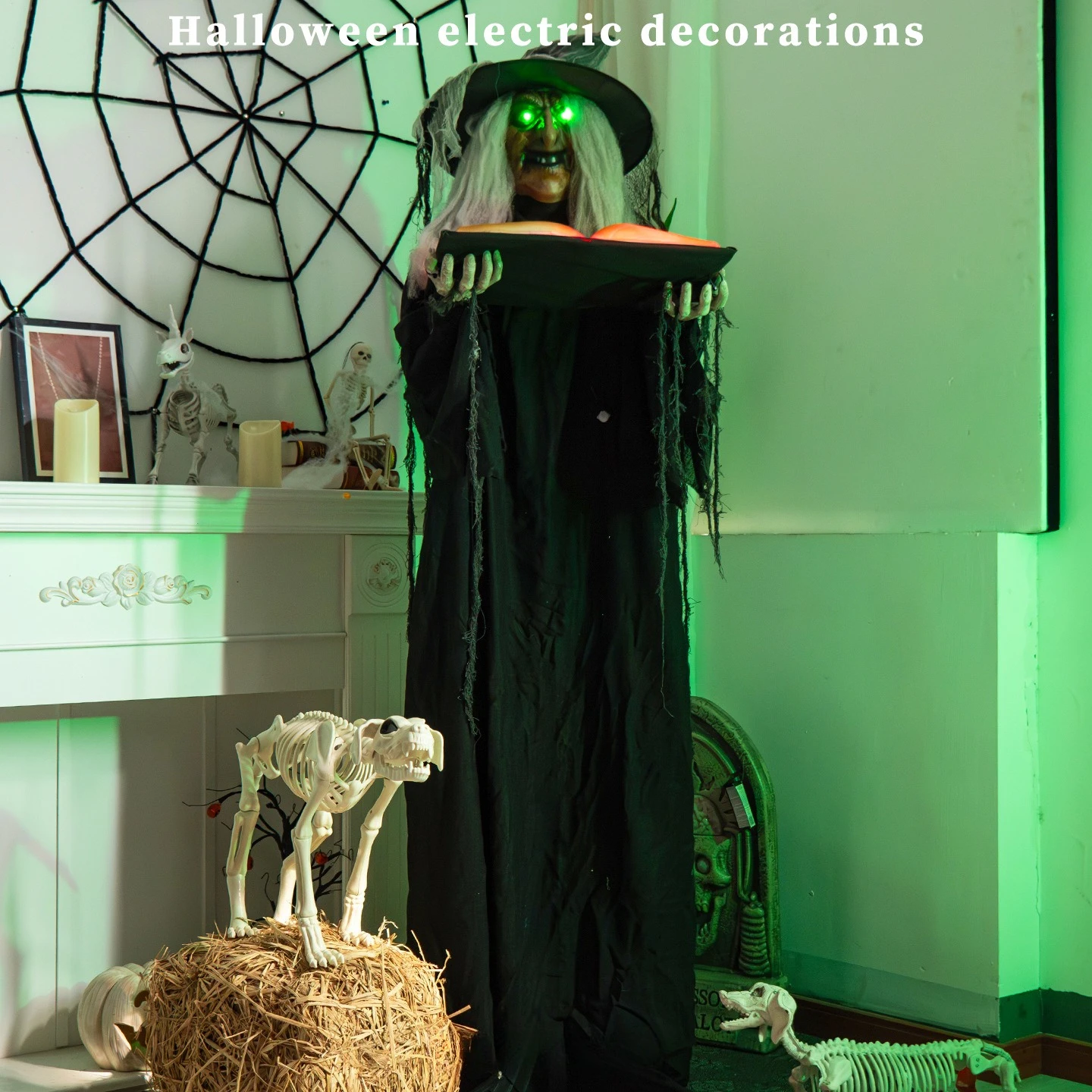 Halloween new book luminous witch standing haunted house secret room amusement park electric induction decoration ornament