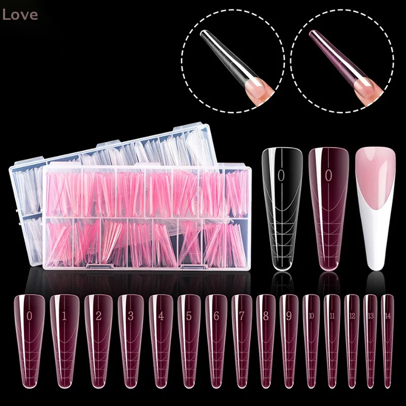 150 قطعة شكل أظافر مزدوج فرنسي مع حواف داخل غطاء كامل قالب بناء سريع أشكال علوية من الأكريليك لتمديد أطراف أظافر صناعية #3