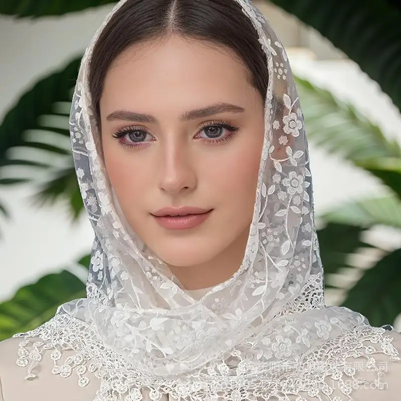 Fashion Tassel Triangle Shawl Lace Veil Scarf Bandana Church Prayer Wedding Mantilla Embroidered Headcovering Hijab Women Scarf