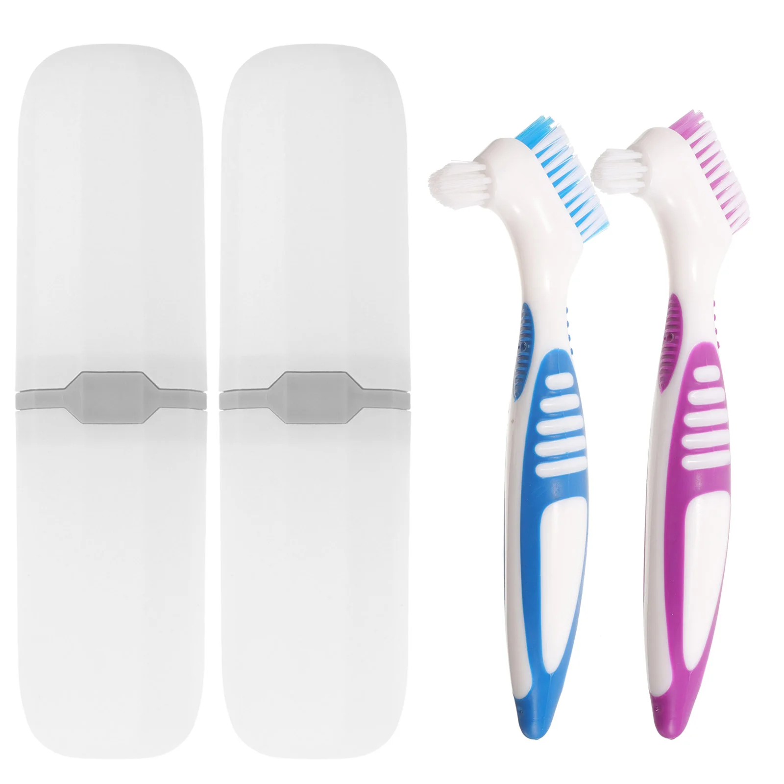 2 Sets Multifunction Travel Portable Toothbrush and Storage Box Toothpaste Denture Assorted Plastic Double-side