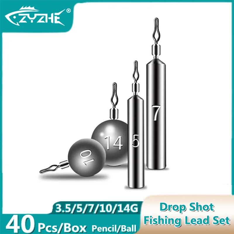 ZYZ Fishing Lead Sinkers Set 40pcs/Box 3.5g 5g 7g 10g 14g Pendant Anti-hanging Sea or Freshwater Drop Shot Fishing Tackle