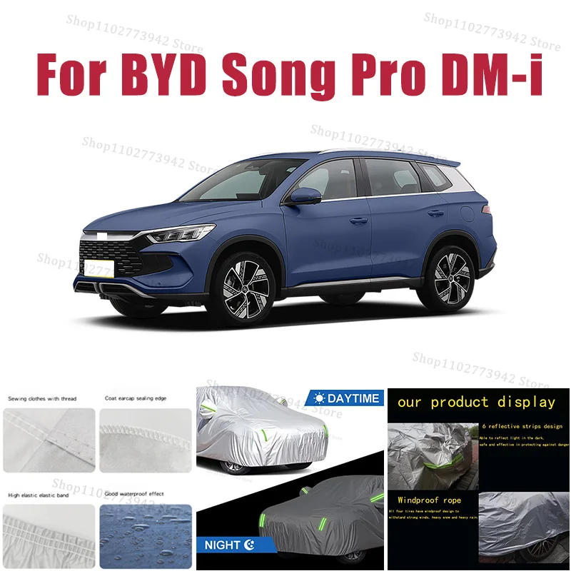 

For BYD Song Pro DM-i Car Cover Full Covers with Reflective Strip Dustproof UV Scratch-Resistant Sunscreen Protective cover