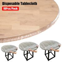 Round Square Elastic Table Cover Thickened PE Transparent Wedding Banquet Table Cover Greaseproof Tablecloth Kitchen Accessory