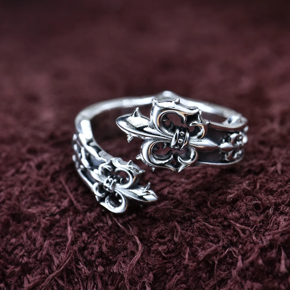 

Punk Retro boat anchor men and women opening ring Sterling Silver 925 European hip hop trendy unique ring adjustable