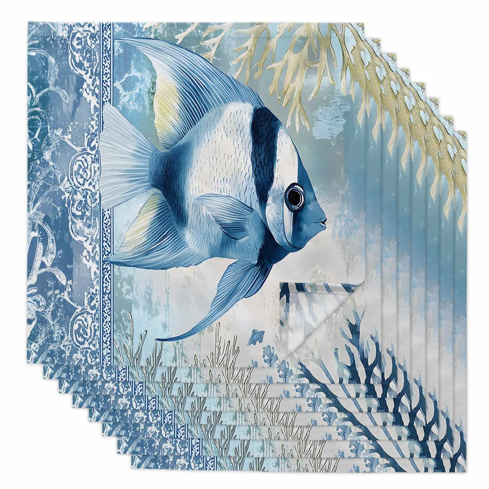 

Watercolor Fish Table Napkins Cloth Set Kitchen Dinner Tea Towels Table Mat Wedding Decor Napkin