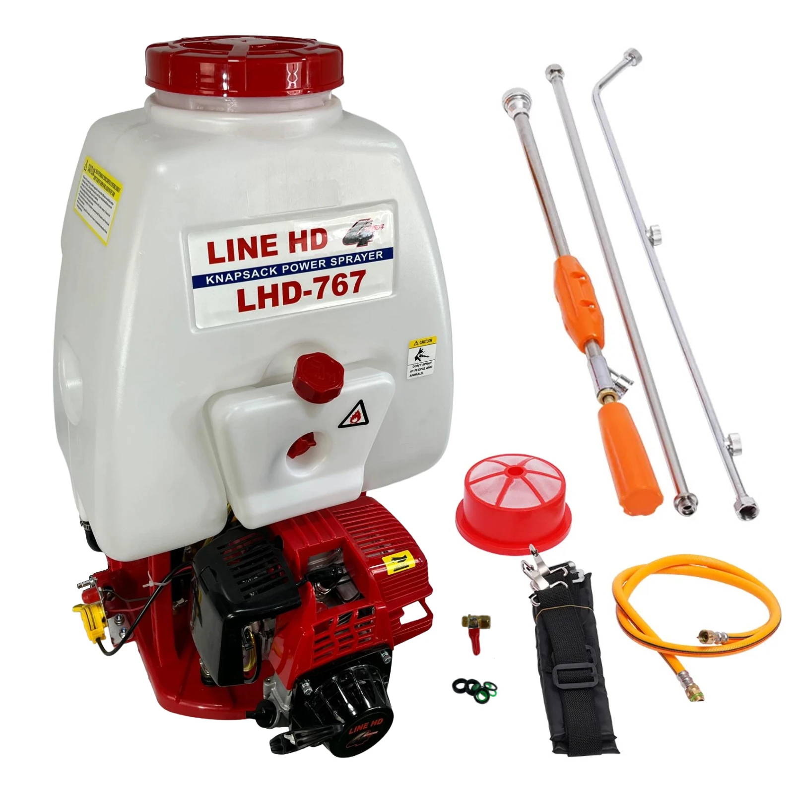 Sulfatadora de Mochila a Gasolina Linea Hd. Motor 4T; 38cc; 2cv; 7 lt/min; Depósito 25l. 2 Lanzas y manguera. ATOMIZADOR
