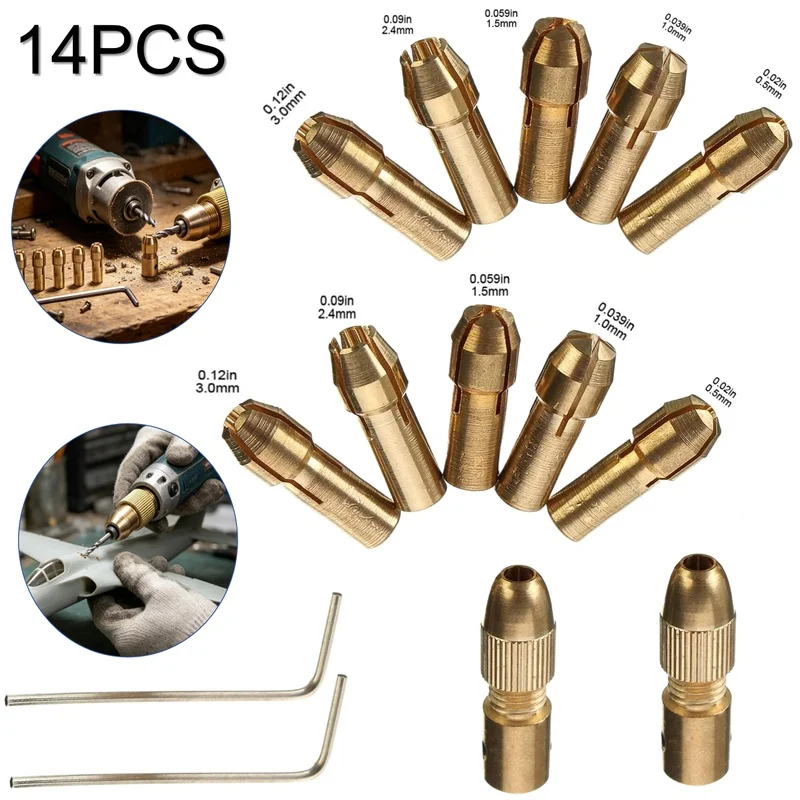 14Set of household portable rotary tool chucks，0.5mm-3mmDrill bit adapter kit，It can improve efficiency and craftsmanship，Suitab