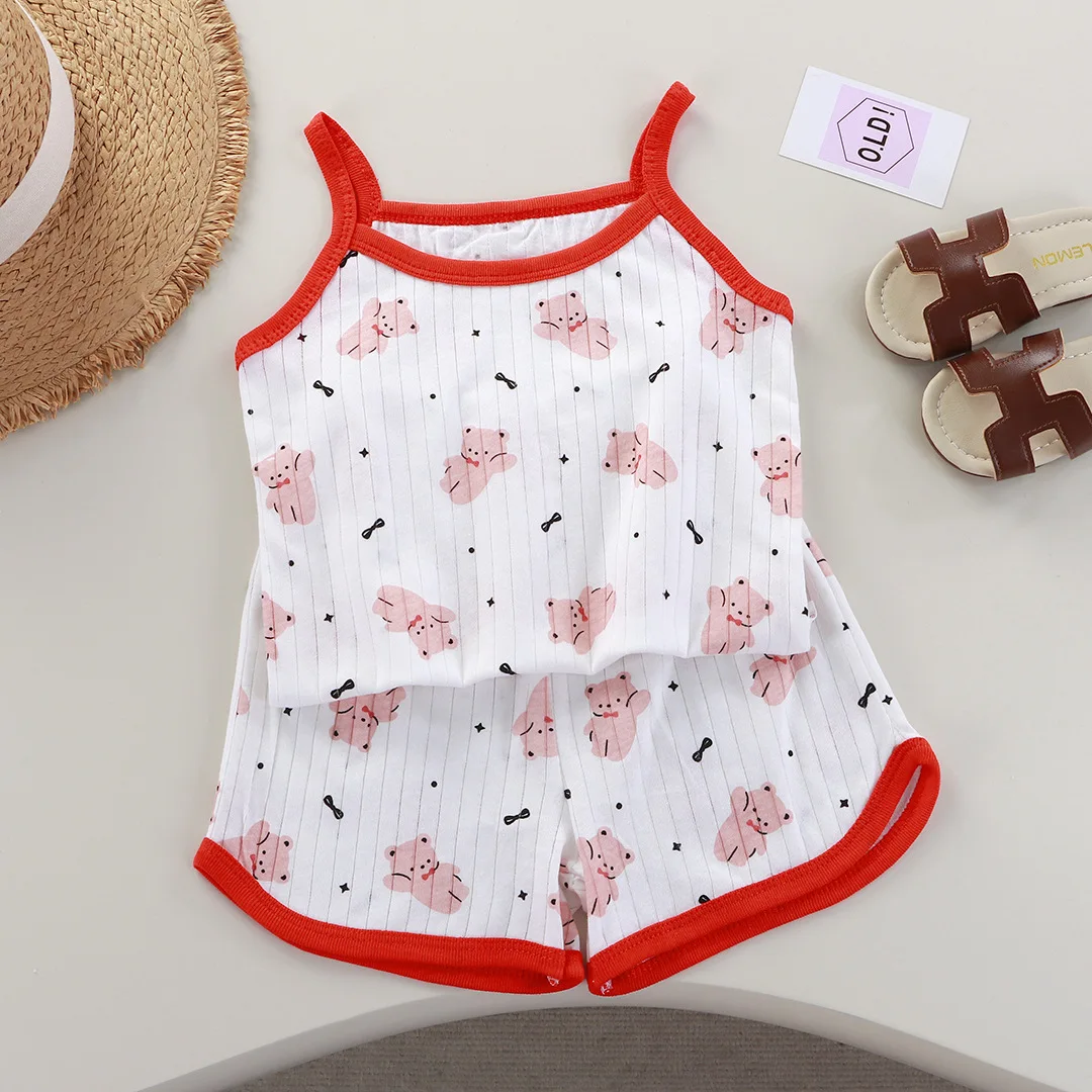 Children's Vest Cotton Girls' Sling +Shorts Lovely Sleeveless Suit Baby Summer Clothes Vest Shorts Infant Home Wear Two-piece