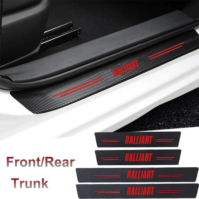 Carbon Fiber for Mitsubishi Ralliart Badge Car Sticker Auto Door Threshold Strip Anti Scratch Tape Waterproof Decal Accessories