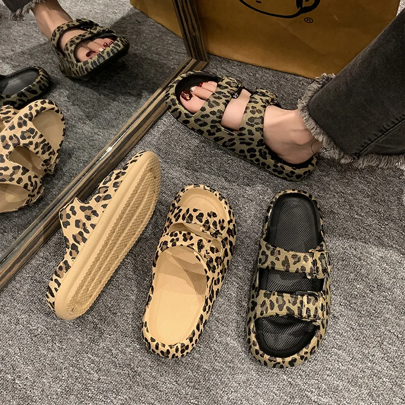 Women\'s EVA Slide Leopard Print Sandals Beach Slippers Female Summer Shoes Wear Beach Slippers Wholesale New Platform Sandals