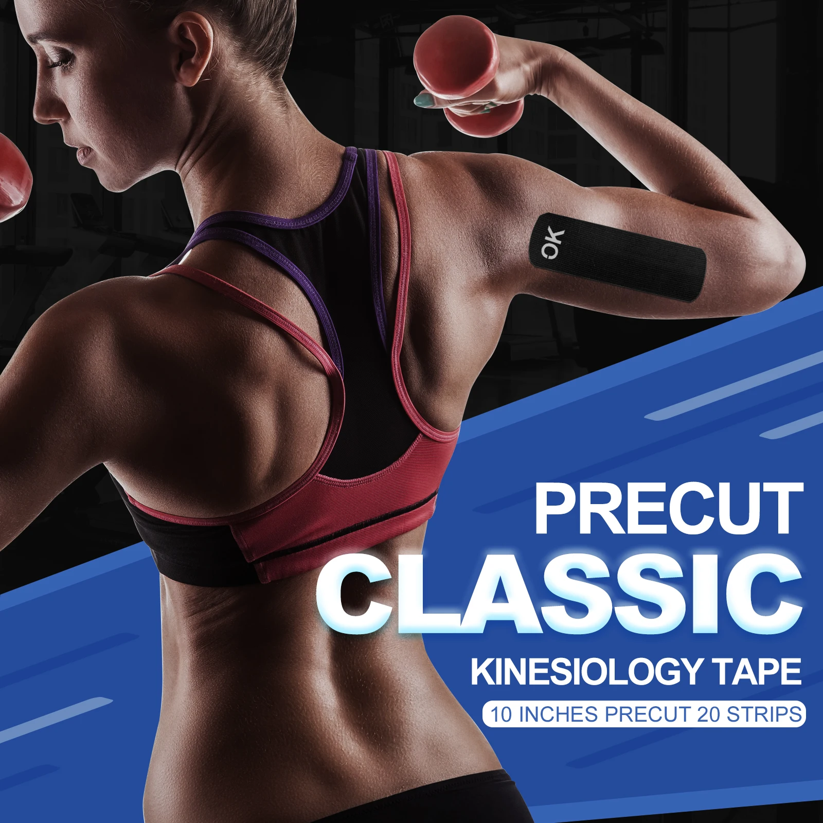 OK TAPE Kinesiology Tape 5CM X 5M Precut, 20 Strips, Latex Free Elastic Athletic Bandage, Gym Fitness Ankle Knee Finger Arm