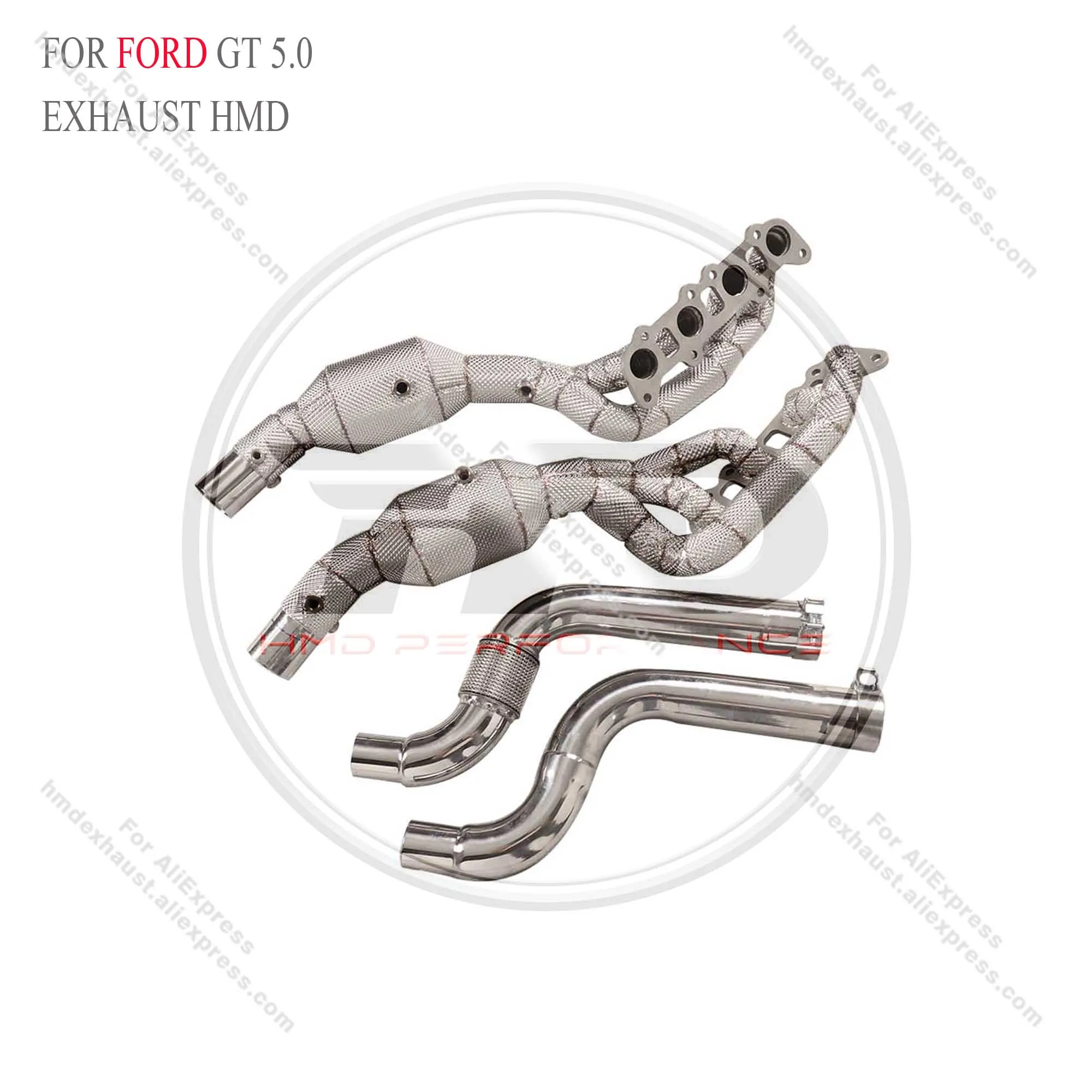 High Flow Manifold for Ford Mustang GT 5.0L HMD Exhaust System Header With Catalytic Converter Catless Pipe