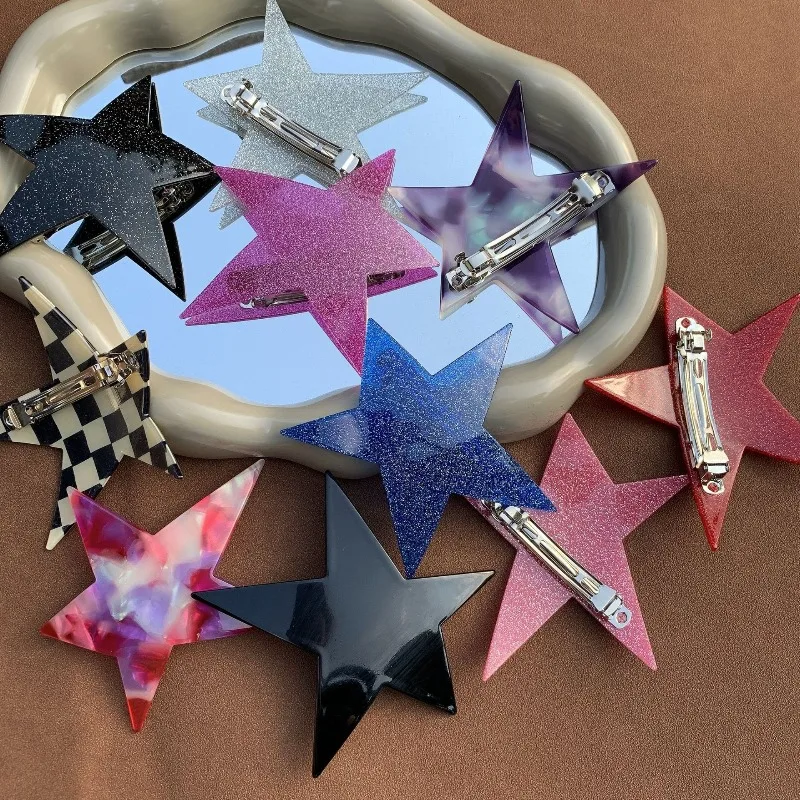 

Стильные заколки для волос в стиле Y2K с блестками, панк-рок шик, для женщин и девушек, крутой дизайн в виде звезды, нескользящие, на каждый день