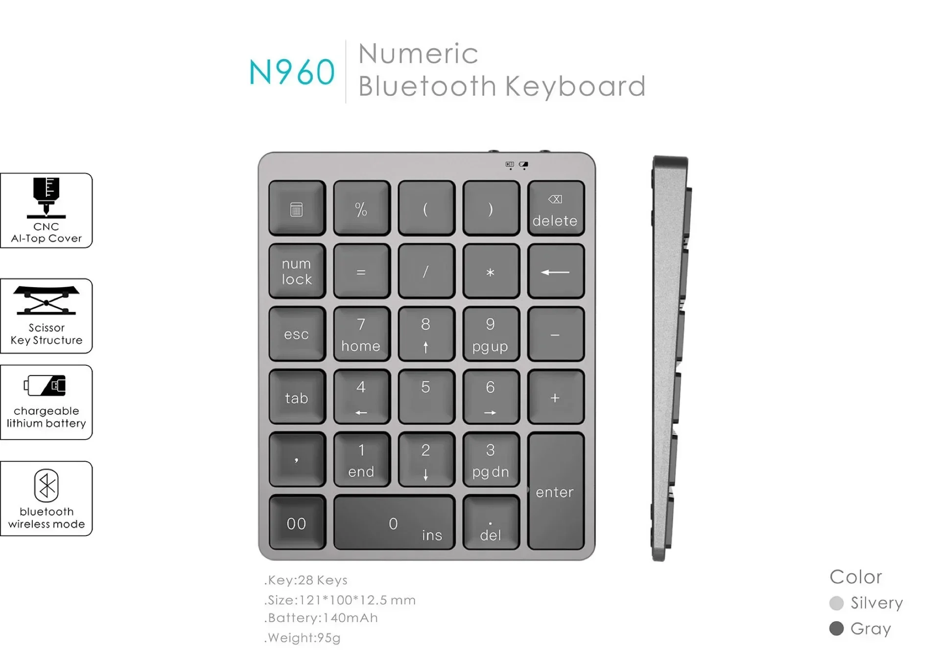 

Keypad Numpad Bluetooth Wireless Keyboard 28 Keys One Handed Keypad Finance Accounting External Mini Keyboard N960 N970