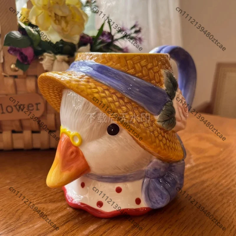 Creative Hand-painted Goose Ceramic Mug, 500ML Large Capacity Cute Breakfast Milk Coffee Cup, Household Drinking Cup Ideal Gift