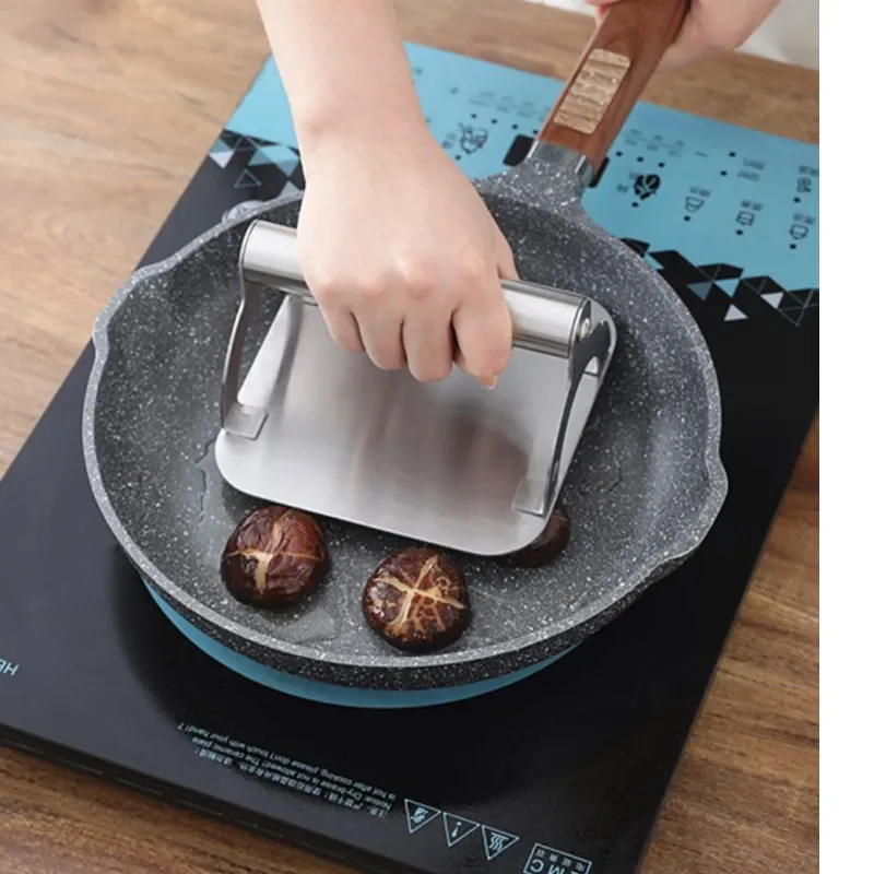 Stainless steel pressure surface leather tool for home hand-held pancake squid pressure plate, hamburger pressure meat mold