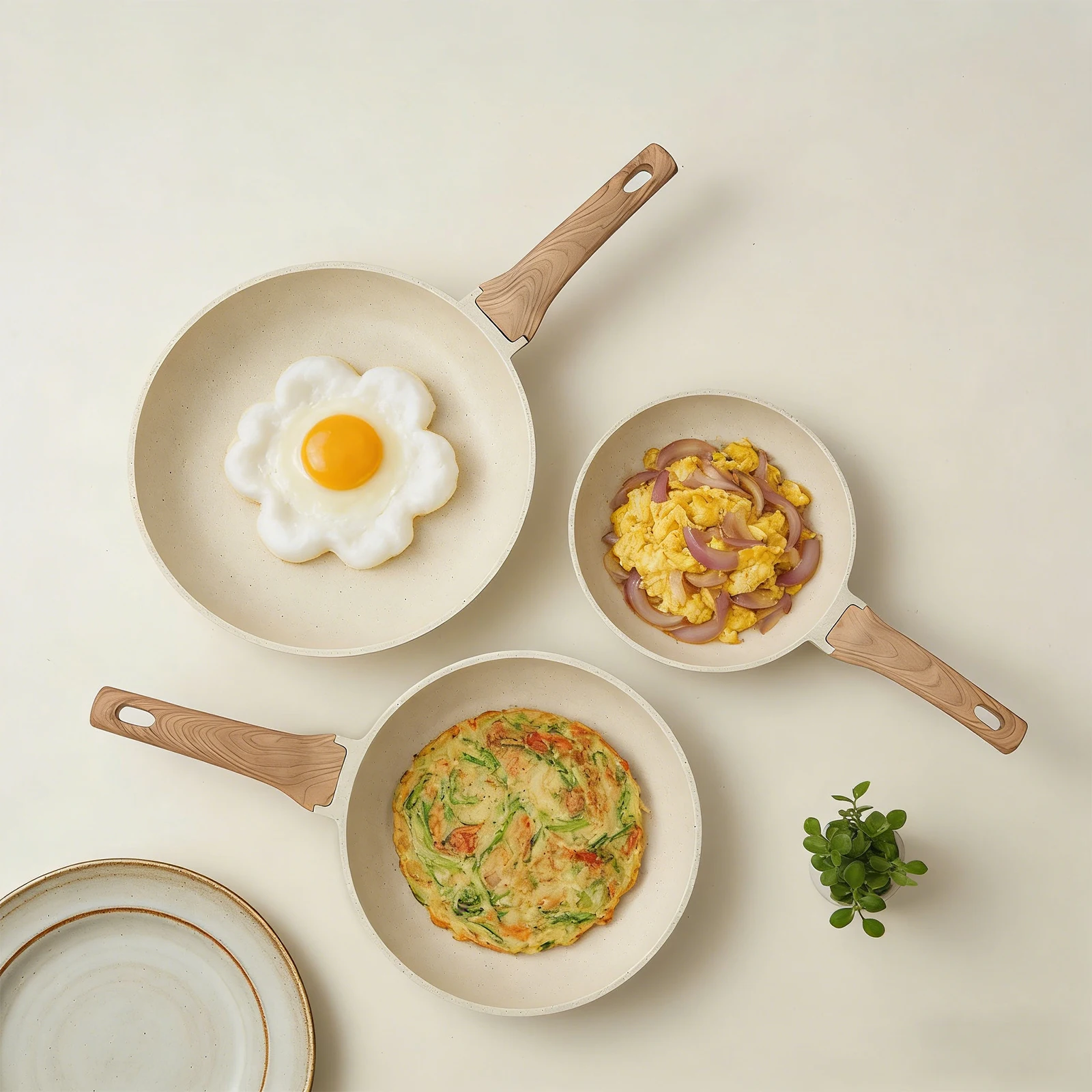 

Frying Pan Set 3-Piece Frying Pan Healthy Cookware Pan in Ovens Dishwashers Microwaves and Dish Sterilizers