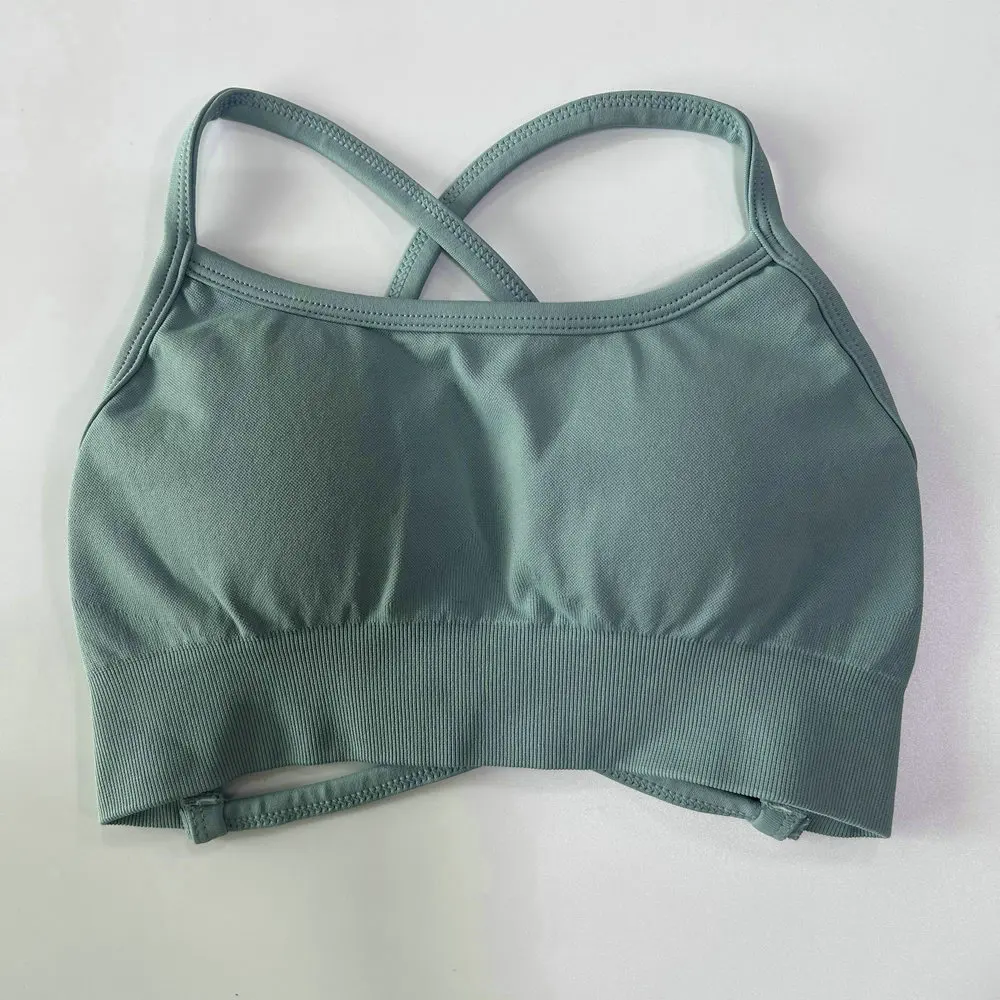 Pericic Damen Nahtloser Yoga-BH Rückenfreier Sport-BH Gepolstertes Sexy Top Kreuzrücken Gym Crop Top Fitness Sportunterwäsche – Detail 5