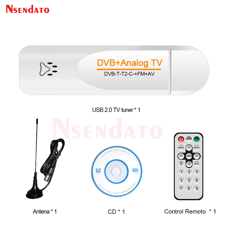 Sintonizador de TV Digital DVB t2 PVR, USB analógico, Dongle PAL/NTSC/SECAM con antena remota, receptor HDTV para DVB-T2/DVB-C/FM/DVB/AV