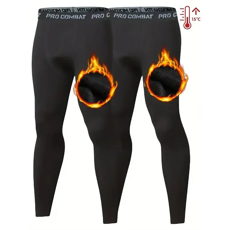 2-piece men's thermal sports leggings, outdoor compression leggings, quick-drying sports pants for hiking and cycling training