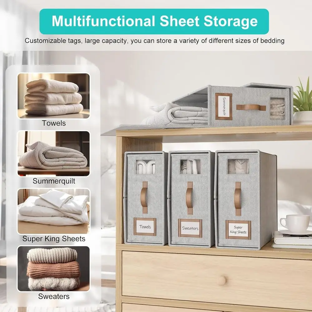 Szary składany organizer na pościel typu Cal King z uchwytem do przechowywania pościeli i poszewek na kołdrę