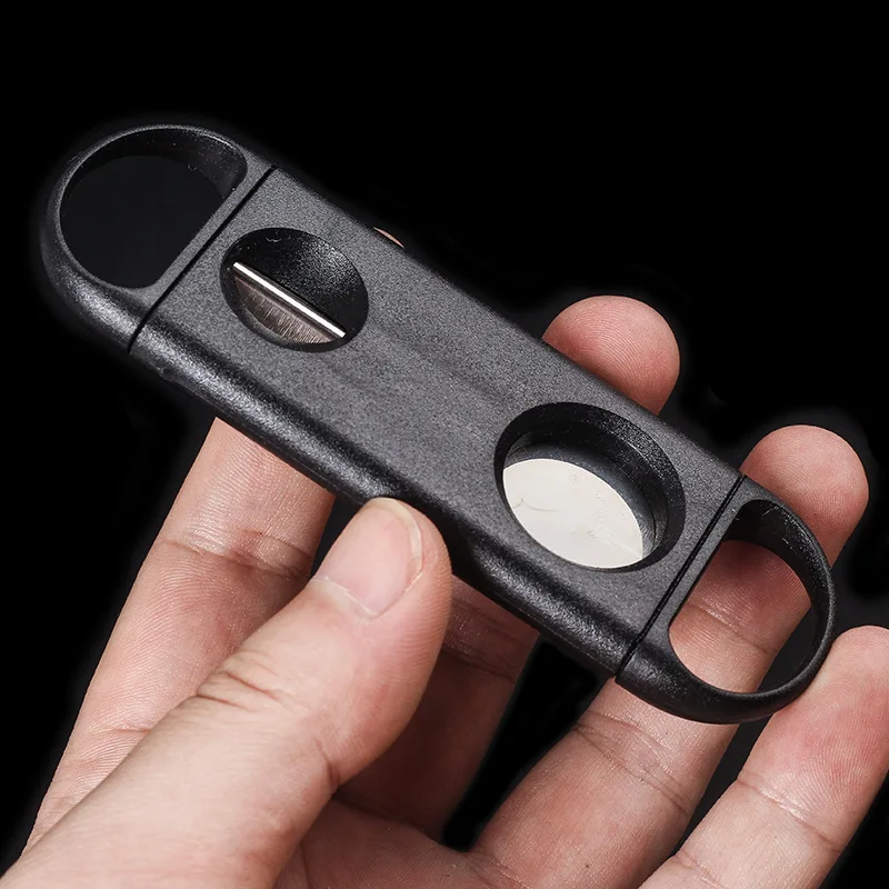 DEJAYA Cigar Cutter ABS Case Stainless Steel V Shape Sharp Blade Cigarro Knife Hole Opener Smoke Cigarrera Accessories Dual Use