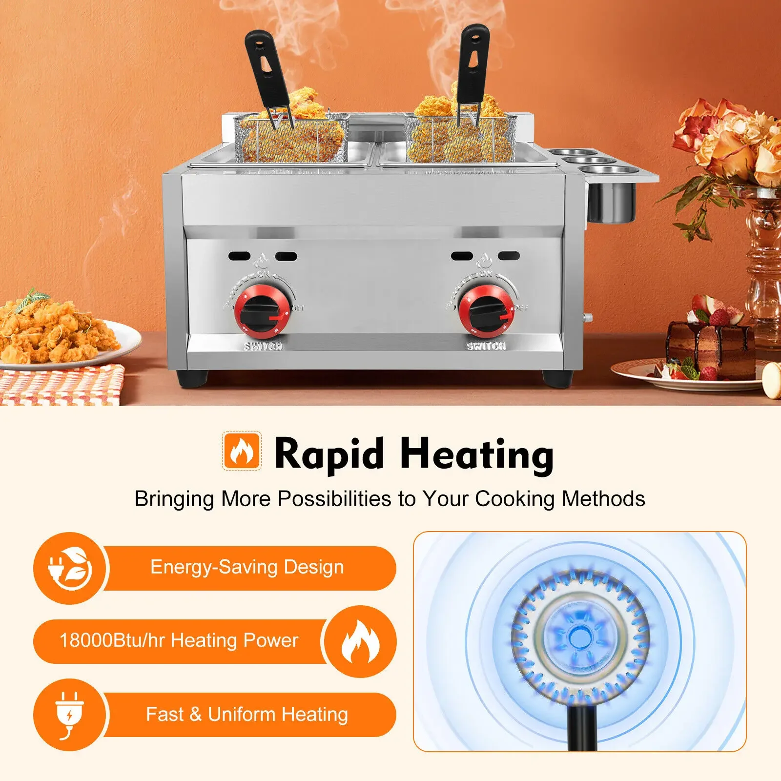 Friggitrice a gas da appoggio a 2 cestelli – Friggitrice commerciale a propano GPL in acciaio inossidabile