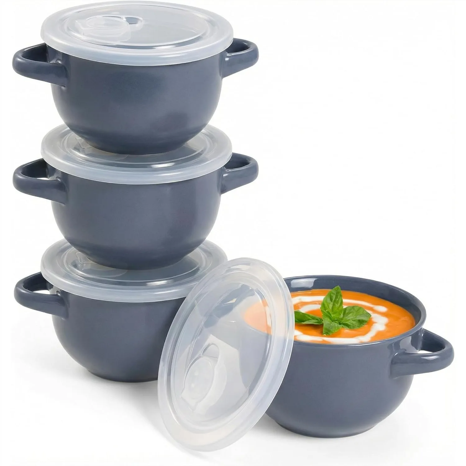 French Onion Soup Bowls, Oven Safe Crocks, Set of 4, 18 oz Ceramic Soup Mugs, Dishwasher & Microwave Safe