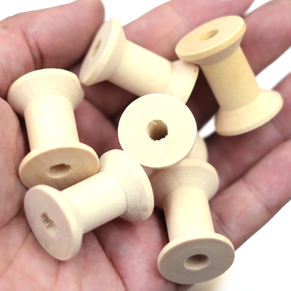 50Pcs Natural Wood Cylinder Thread Spools Wooden Sewing Tool 28x23mm