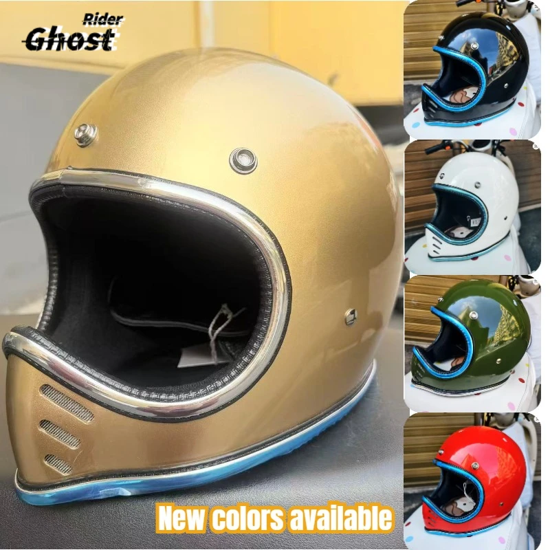 New colors available Pointed Nose Small Helmet Chrome Silver Rim Retro Motorcycle Fiberglass Helmet Full Face Helmet for Honda