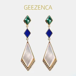 GEEZENCA Malachite Lapis Lazuli Shell 925 Silver Dangle Earrings For Women Unusual Geometric Natural Stone Drop Earring Gift