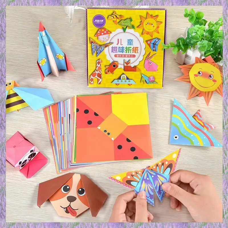 친환경-108 Pcs 만화 종이 접기 책 종이 예술과 공예 DIY 수제 3D 퍼즐 어린이를위한 동물 공예 교육 어린이 T