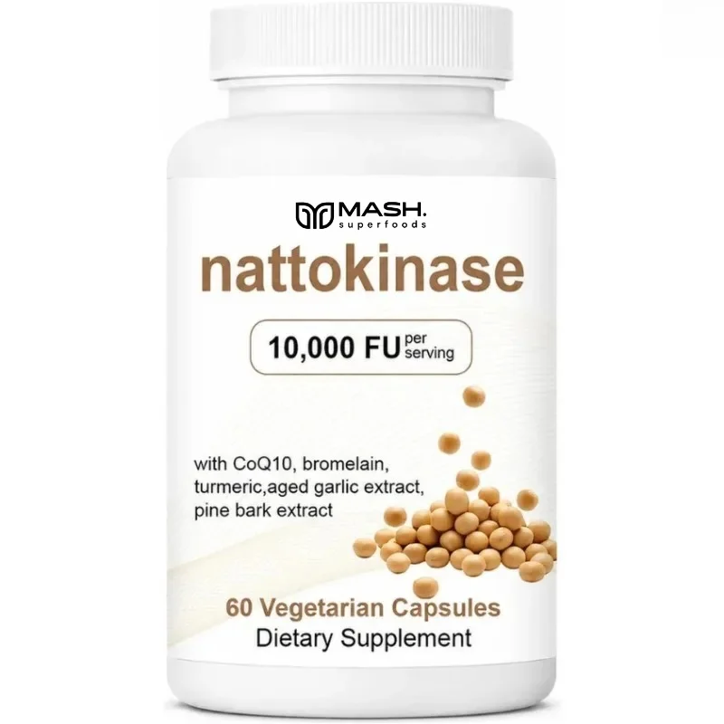 Nattokinase 10,000 Fu Capsules with Coq10 Turmeric Aged Garlic Grape Seed Bromelain Pine Bark Extract 60 Vegetarian Capsules