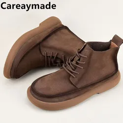 Careaymade-Handmade Genuine leather short boots,New Cowhide High Top Men's Casual Short Boots Women's big size Big toe Boots