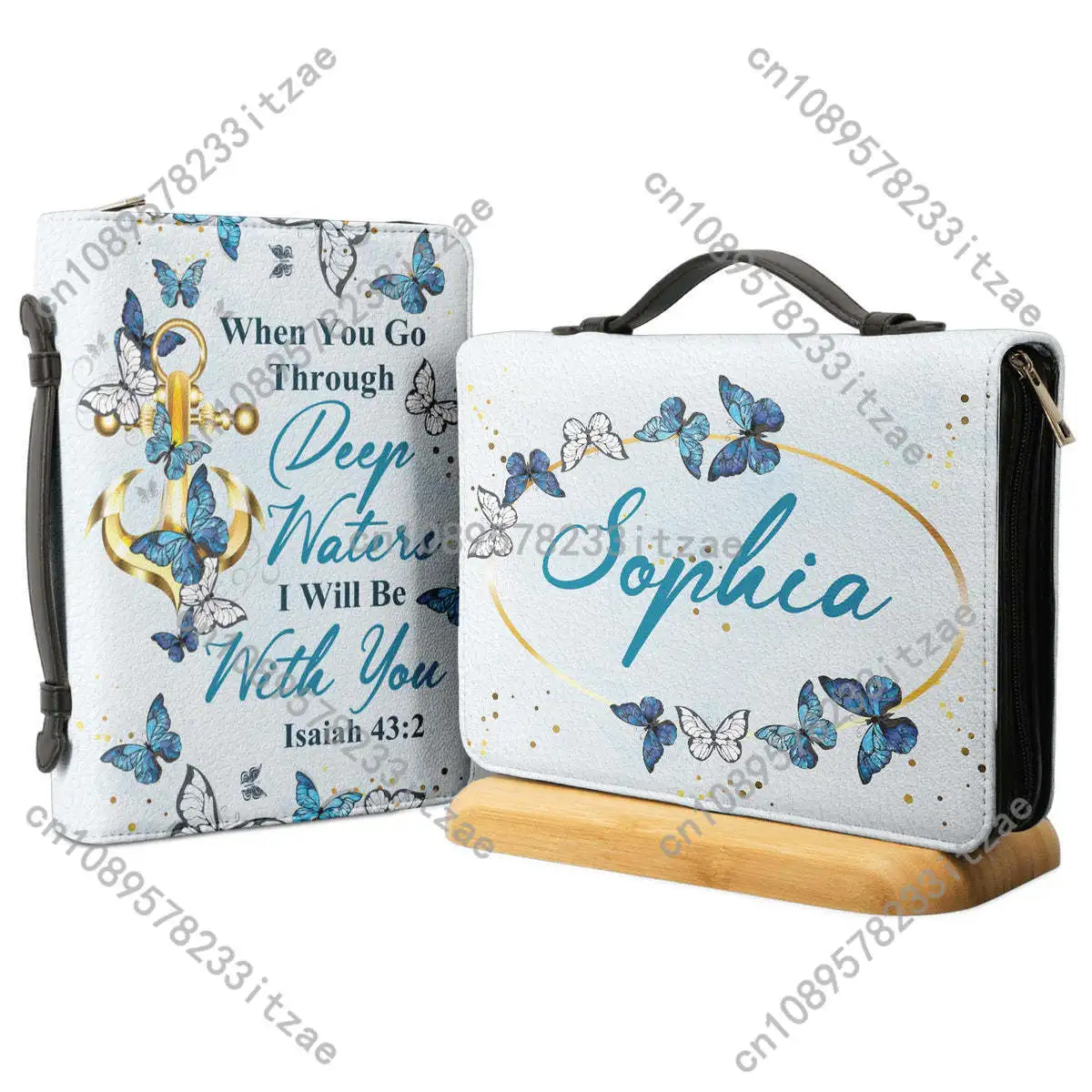 2024 المرأة شخصية الكتاب المقدس حقيبة الصليب الفراشات تصميم الكتاب المقدس غطاء حافظة بولي Leather الجلود حقيبة حمل مقدسة واقية حقيبة يد الهدايا #4