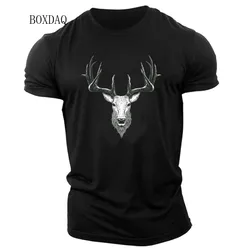 Christmas Deer Men's Black T-shirts Short Sleeve 3d Animal Print Street Man Tees 6XL Plus Size Male Clothing Casual Simple Tops