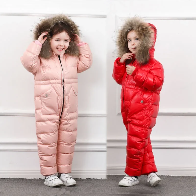 2024 Warm Winter Baby Boy Rompers Fur Hooded Down Todder Girls One Piece Snow Jumpsuits Windproof Children Onesies Kids Clothes