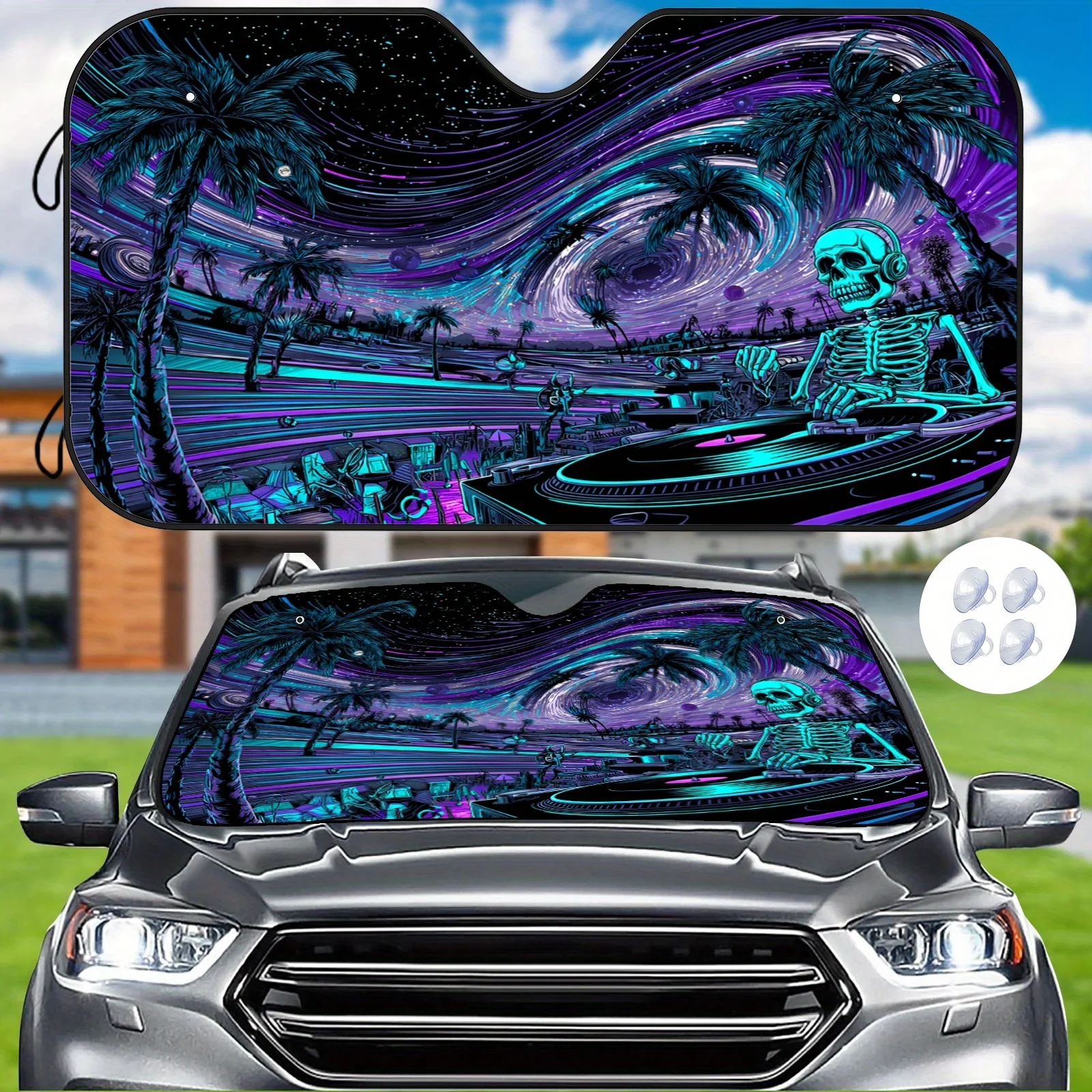 Cyber Skull DJ Car Sunshade, Featuring A Trendy Sci-fi Design, Provides Heat Insulation And High-temperature Resistance To Keep