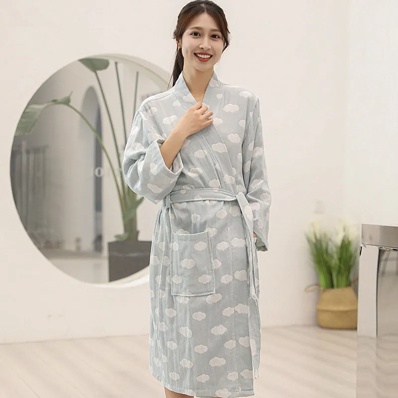 

Cartoon Printed 100% Cotton Women's Bathrobe Lovely Spring Autumn Home Clothes Casual Woman Kimono Sleepwear Robe Wedding Dress