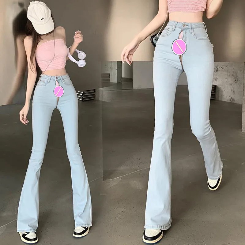 Calça invisível de assento aberto feminina, calça bootleg skinny emagrecedora, calça sexy, amor de pêssego quadril, senso de design fino, verão